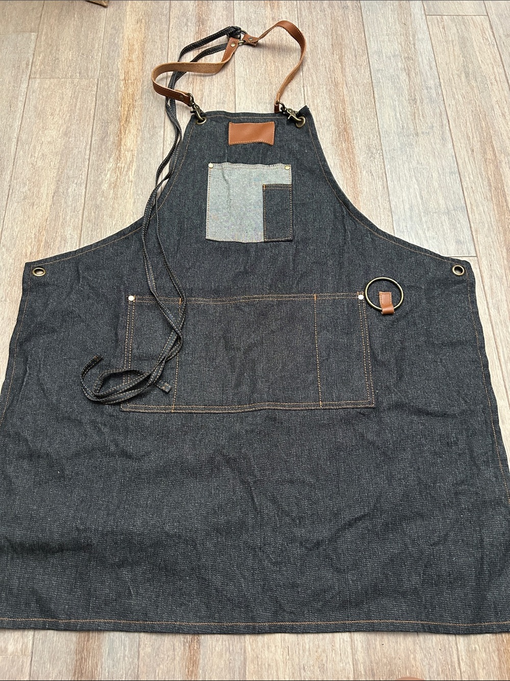 Barber Denim Apron Work Apron with Leather Accents - Black